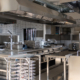 Side view of the interior of a restaurant kitchen
